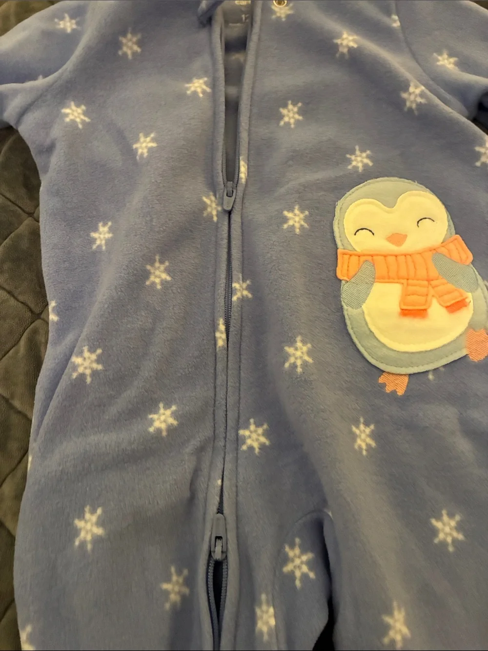 Carter's Light Blue Penguin Applique Fleece Footed One-Piece